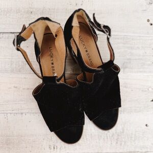 Lucky Brand Black Suede Ankle Strap Sandals